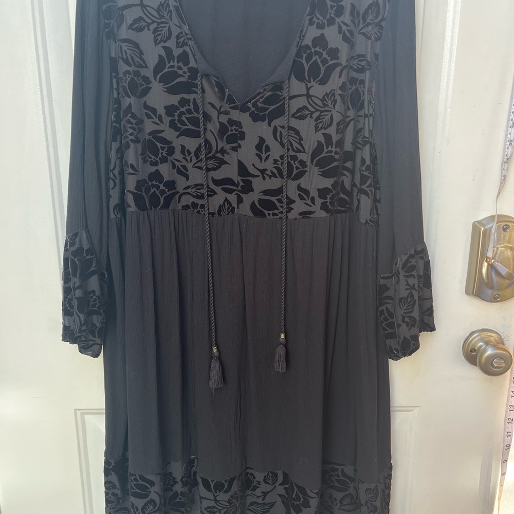 Boho Burnout Velvet Dress Black XL